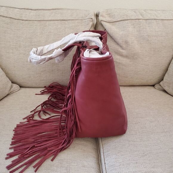 Frye Vivian Leather Fringe Tote Bag in Brick - NEW - Picture 9 of 13